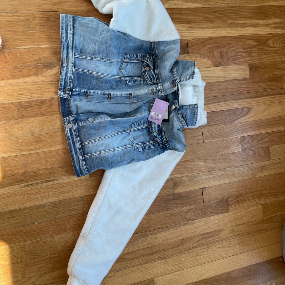 city chic denim & fleece sweatshirt hooded jacket